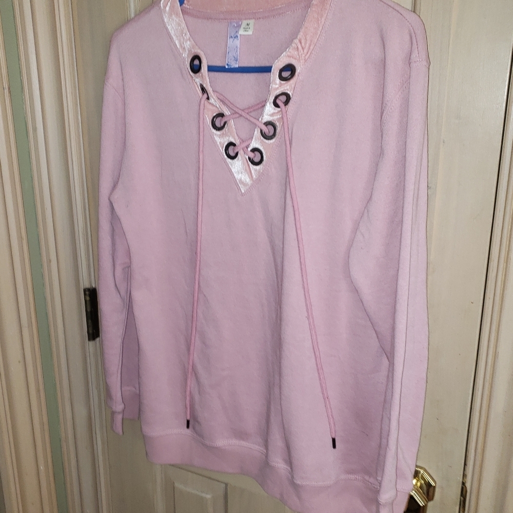 Misses sz M Alya Pink sweater shirt Cute Style Laces up EUC - Picture 5 of 5